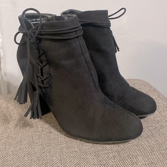 Bamboo black suede booties, size 9. - Picture 1 of 11